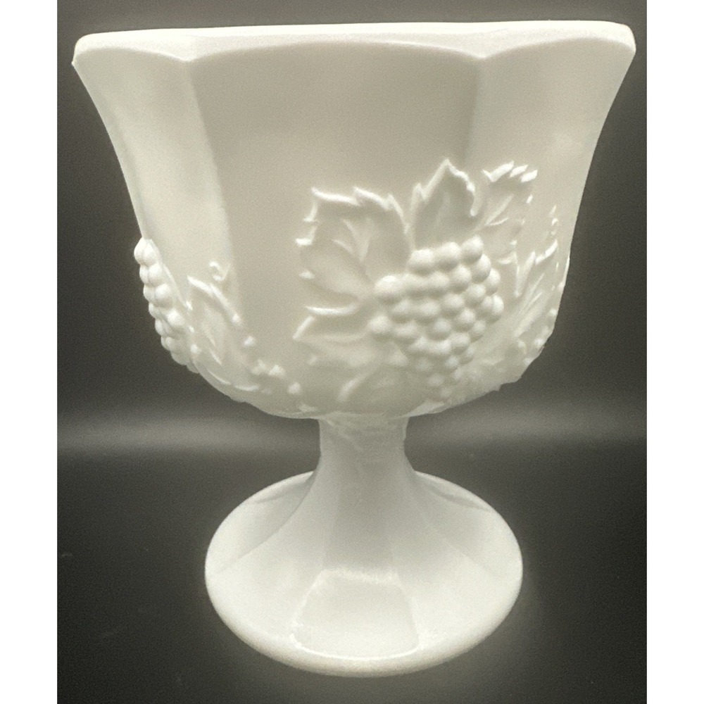 Indiana Glass Company "Colony Harvest" Milk Glass Embossed Grape Pattern Goblet
